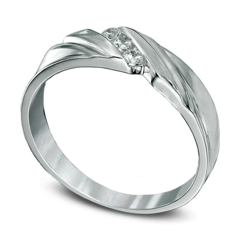 Men's 0.17 CT. T.W. Natural Diamond Slant Ring in Solid 10K White Gold