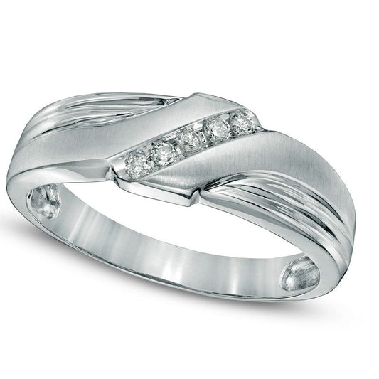 Men's 0.10 CT. T.W. Natural Diamond Slant Ring in Solid 10K White Gold