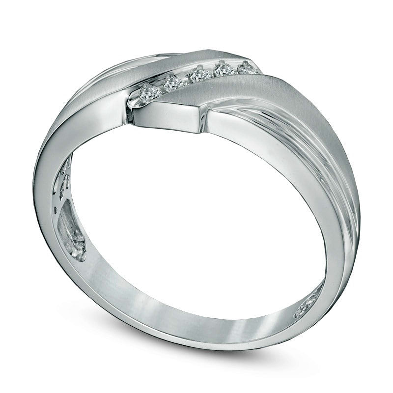 Men's 0.10 CT. T.W. Natural Diamond Slant Ring in Solid 10K White Gold