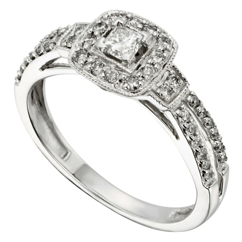 0.50 CT. T.W. Certified Princess-Cut Natural Diamond Frame Split Shank Engagement Ring in Solid 10K White Gold (I/I2)