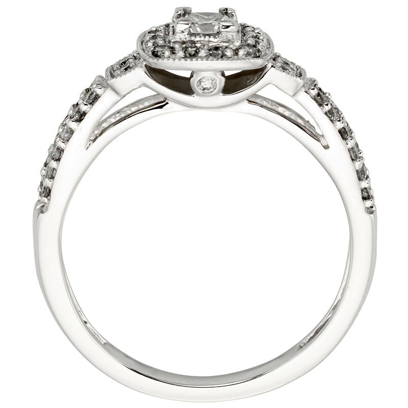 0.50 CT. T.W. Certified Princess-Cut Natural Diamond Frame Split Shank Engagement Ring in Solid 10K White Gold (I/I2)