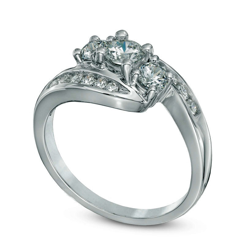 1.0 CT. T.W. Natural Diamond Three Stone Bypass Engagement Ring in Solid 14K White Gold