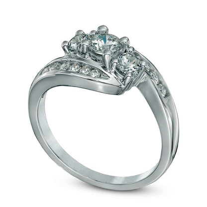 1.0 CT. T.W. Natural Diamond Three Stone Bypass Engagement Ring in Solid 14K White Gold