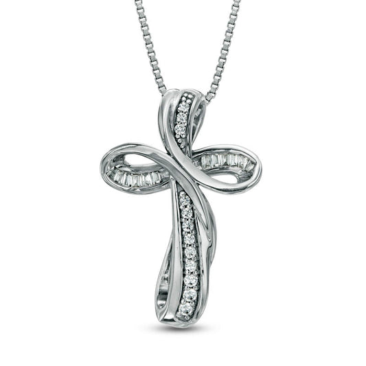 0.1 CT. T.W. Natural Diamond Looped Cross Pendant in Sterling Silver