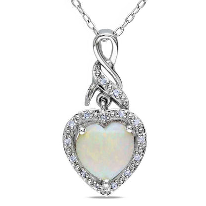 8.0mm Heart-Shaped Opal and Natural Diamond Accent Swirl Pendant in Sterling Silver