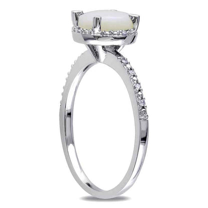 7.0mm Opal and 0.05 CT. T.W. Natural Diamond Ring in Sterling Silver