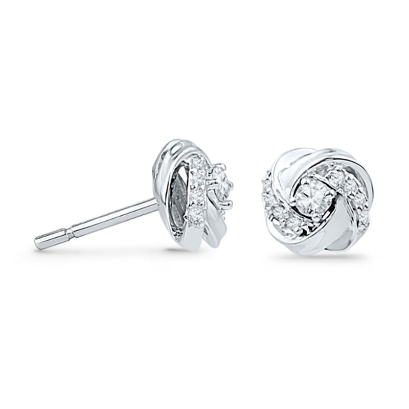 0.13 CT. T.W. Diamond Love Knot Stud Earrings in 10K White Gold