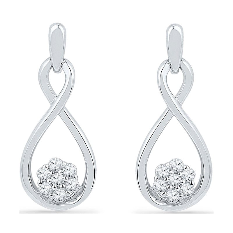 0.1 CT. T.W. Diamond Cluster Infinity Drop Earrings in 10K White Gold