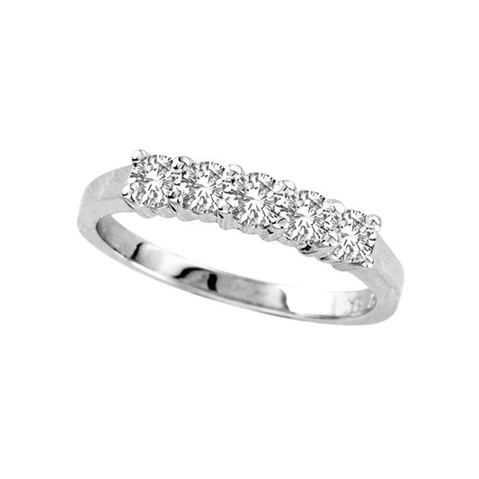 0.63 CT. T.W. Natural Diamond Five Stone Wedding Band in Solid 14K White Gold