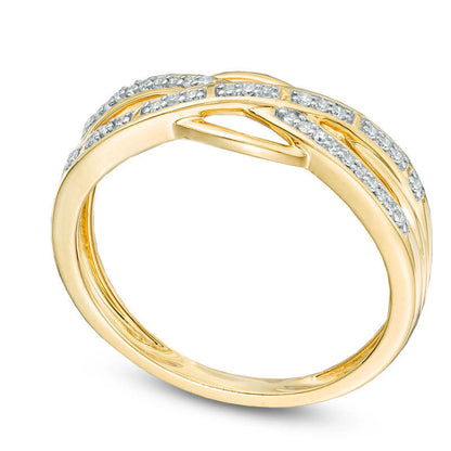 0.10 CT. T.W. Natural Diamond Crossover Band in Solid 10K Yellow Gold
