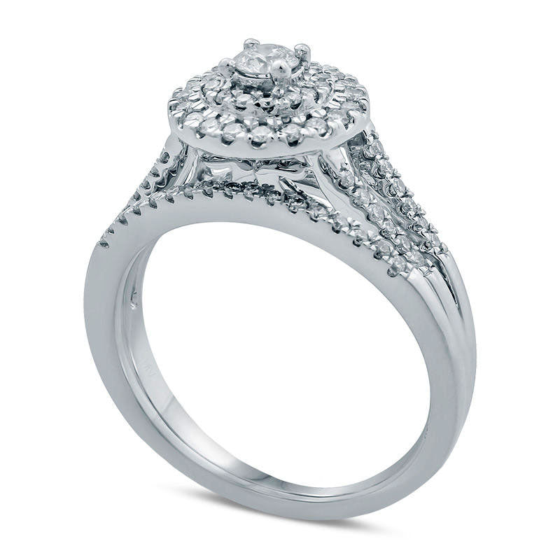 0.50 CT. T.W. Natural Diamond Double Frame Bridal Engagement Ring Set in Solid 10K White Gold