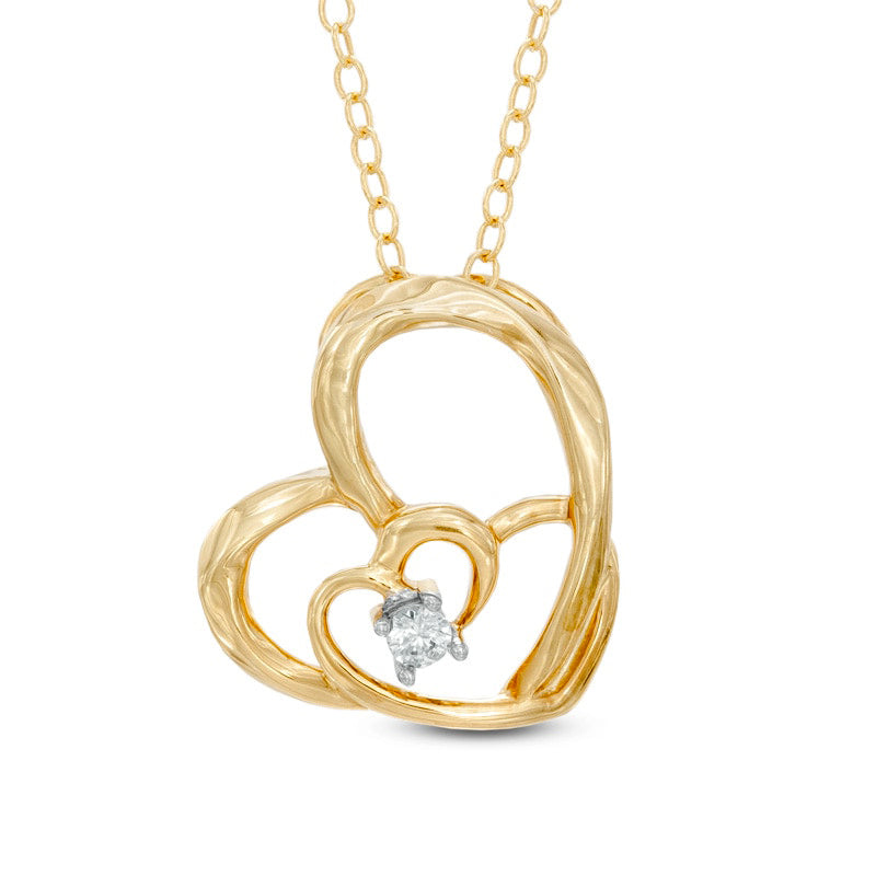0.05 CT. T.W. Natural Diamond Abstract Heart Pendant in Sterling Silver with Yellow Rhodium