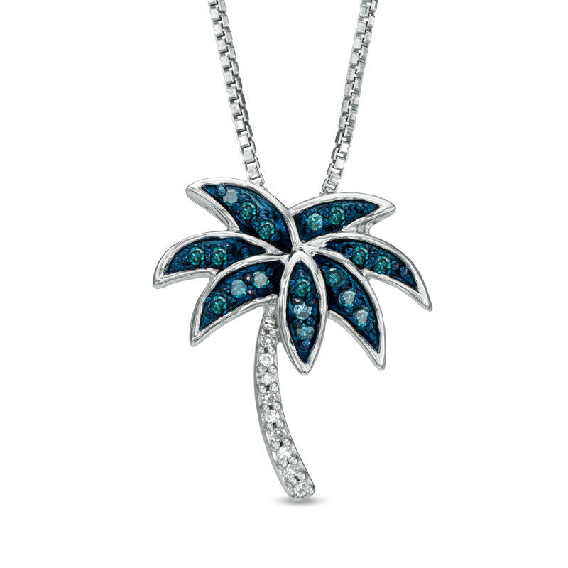 0.1 CT. T.W. Enhanced Green and White Natural Diamond Palm Tree Pendant in Sterling Silver