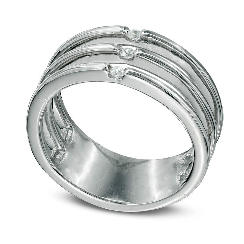 0.05 CT. T.W. Natural Diamond Three Row Midi Ring in Sterling Silver