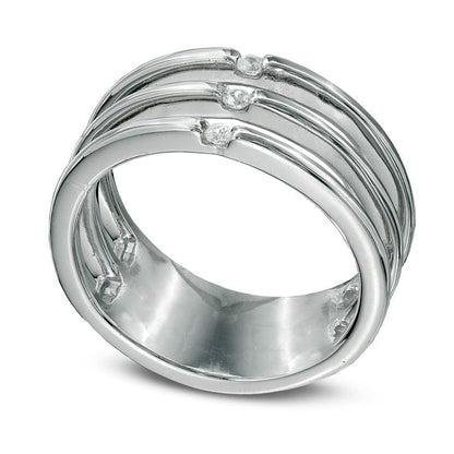 0.05 CT. T.W. Natural Diamond Three Row Midi Ring in Sterling Silver