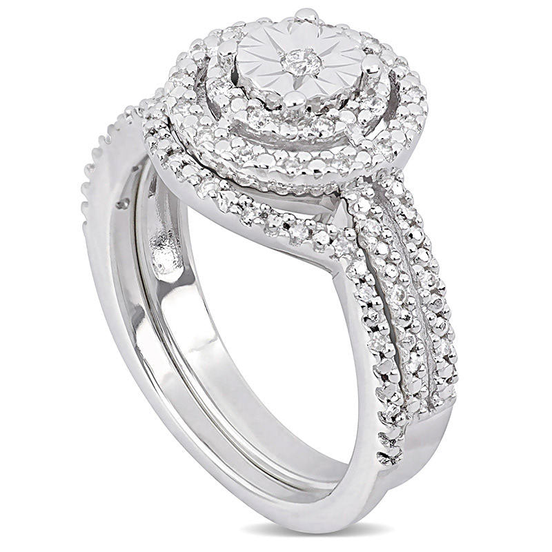 0.25 CT. T.W. Natural Diamond Medallion Cluster Bridal Engagement Ring Set in Sterling Silver