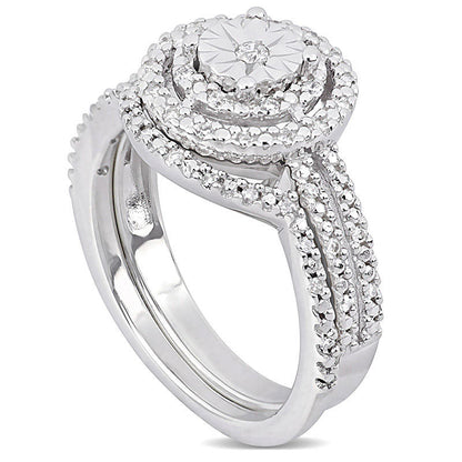0.25 CT. T.W. Natural Diamond Medallion Cluster Bridal Engagement Ring Set in Sterling Silver