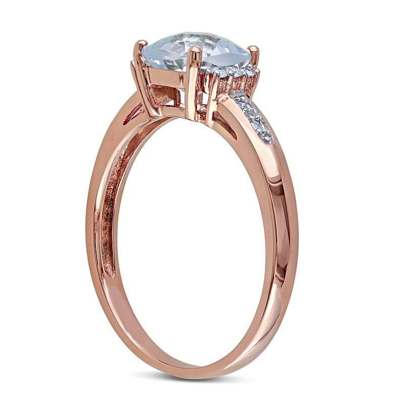 6.0mm Cushion-Cut Aquamarine and Natural Diamond Accent Engagement Ring in Solid 10K Rose Gold