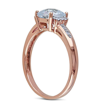 6.0mm Cushion-Cut Aquamarine and Natural Diamond Accent Engagement Ring in Solid 10K Rose Gold