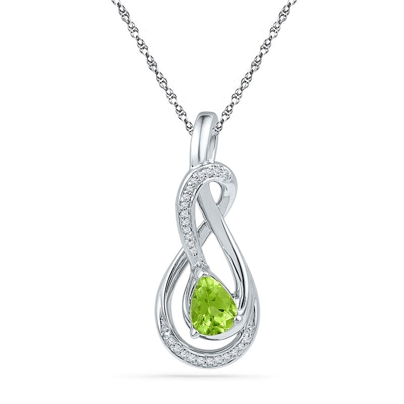 Pear-Shaped Peridot and Natural Diamond Accent Loop Pendant in Sterling Silver