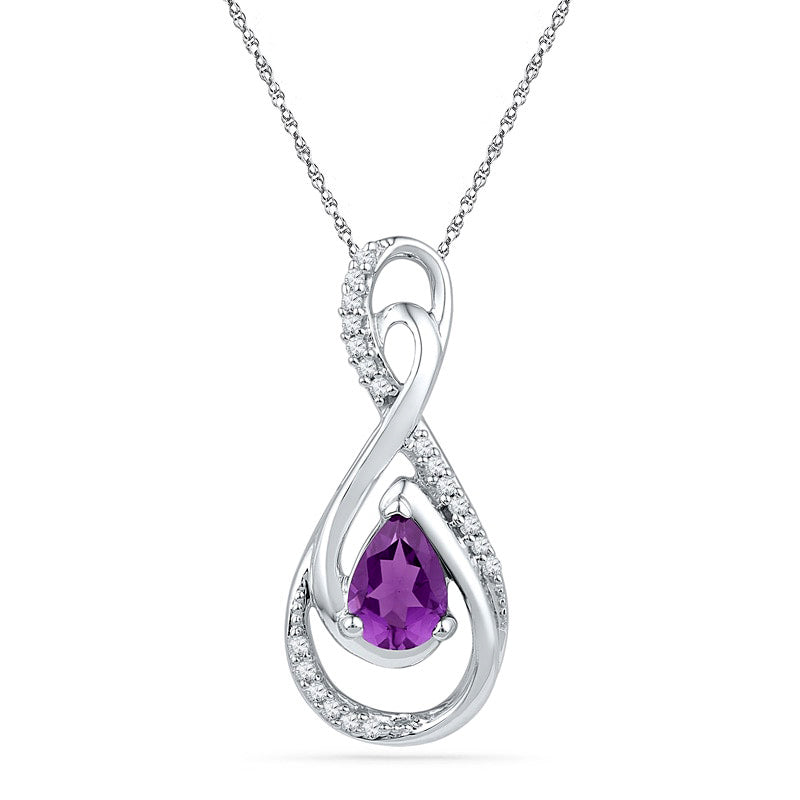 Pear-Shaped Amethyst and 0.1 CT. T.W. Natural Diamond Infinity Loop Pendant in Sterling Silver