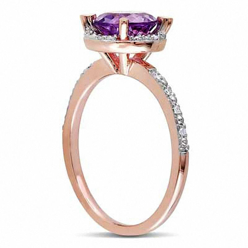 7.0mm Amethyst and Natural Diamond Accent Engagement Ring in Solid 10K Rose Gold