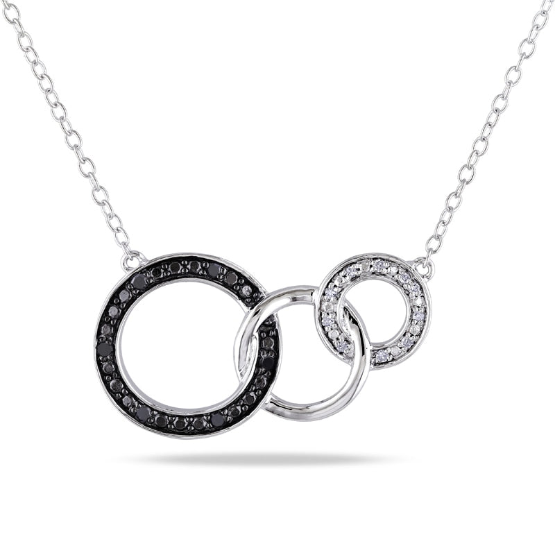 0.1 CT. T.W. Enhanced Black and White Natural Diamond Three Interlocking Circles Necklace in Sterling Silver