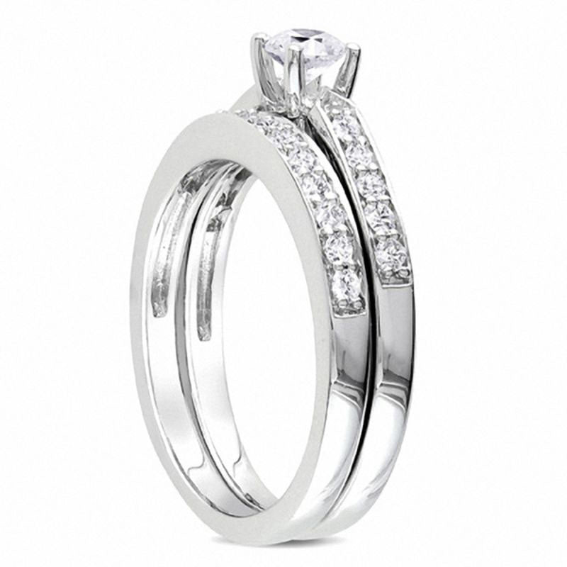 0.50 CT. T.W. Natural Diamond Bridal Engagement Ring Set in Sterling Silver