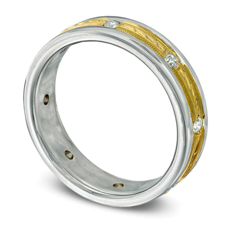 Men's 0.25 CT. T.W. Natural Diamond Braid Wedding Band in Solid 14K Two-Tone Gold