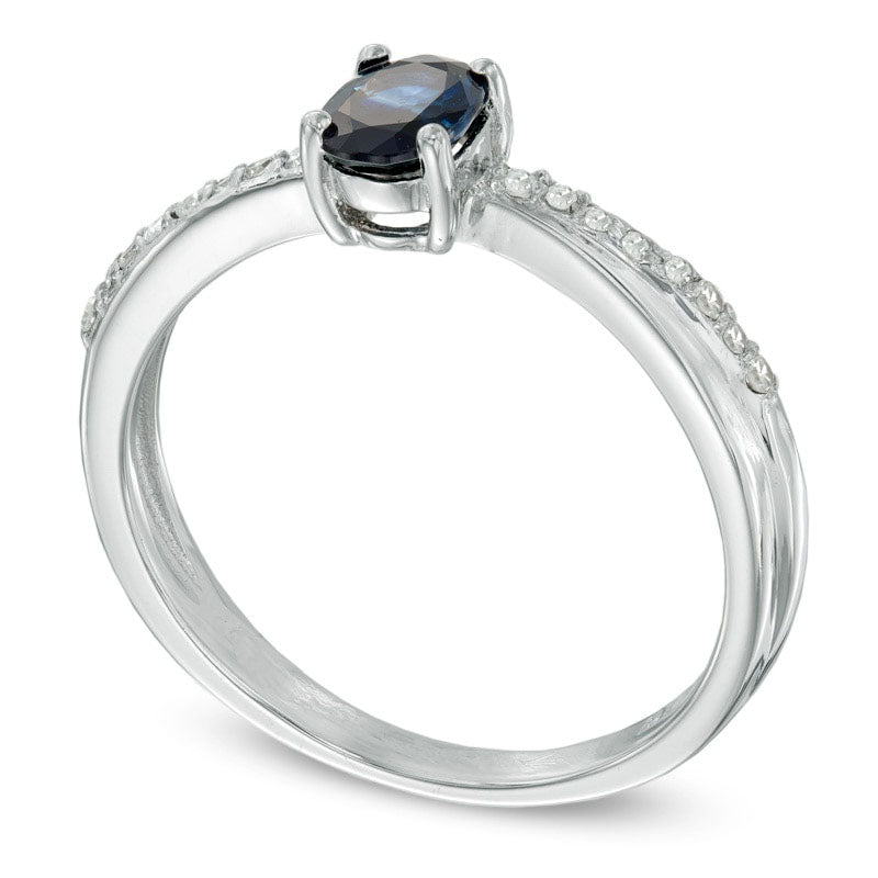 Oval Blue Sapphire and Natural Diamond Accent Engagement Ring in Sterling Silver