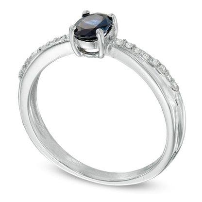 Oval Blue Sapphire and Natural Diamond Accent Engagement Ring in Sterling Silver