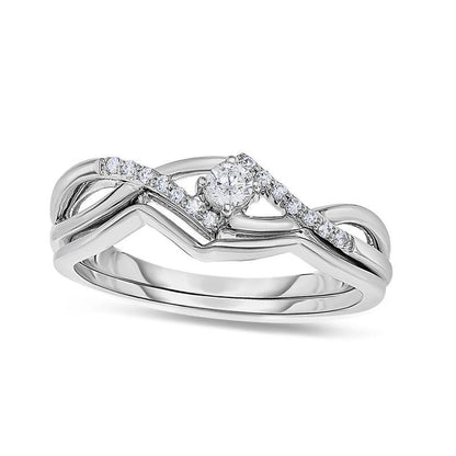 0.17 CT. T.W. Natural Diamond Twist Bridal Engagement Ring Set in Solid 10K White Gold
