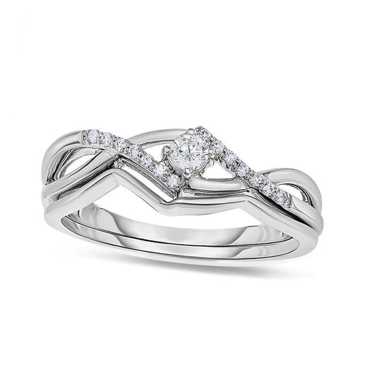 0.17 CT. T.W. Natural Diamond Twist Bridal Engagement Ring Set in Solid 10K White Gold