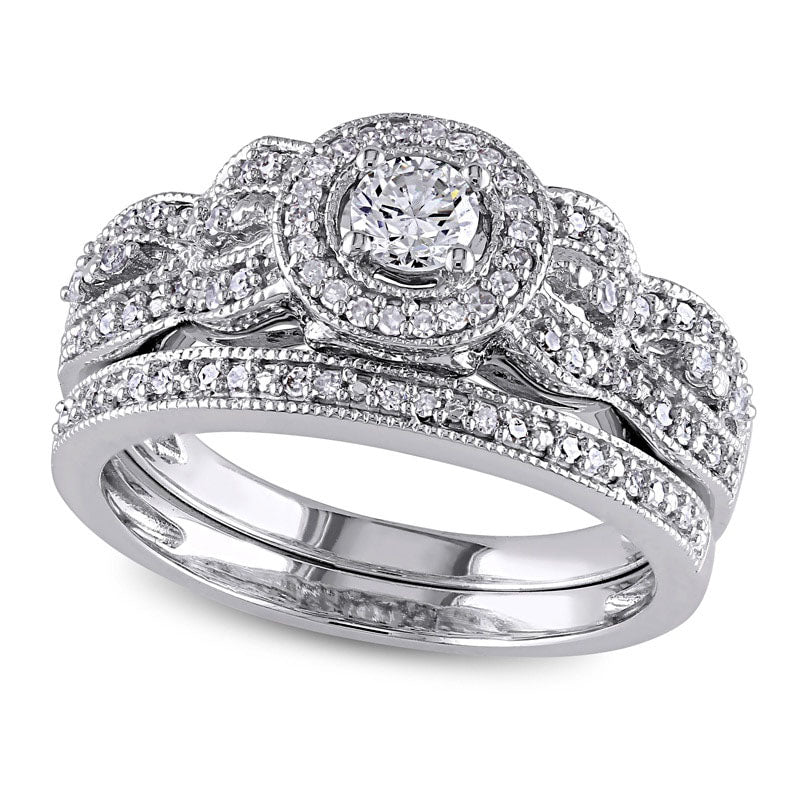 0.50 CT. T.W. Natural Diamond Frame Bridal Engagement Ring Set in Solid 10K White Gold