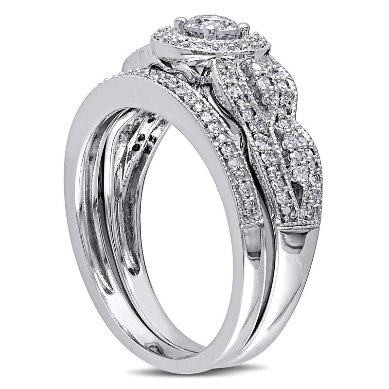 0.50 CT. T.W. Natural Diamond Frame Bridal Engagement Ring Set in Solid 10K White Gold