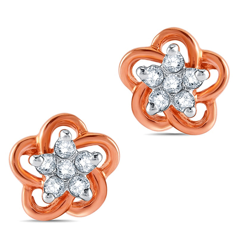 0.1 CT. T.W. Diamond Star Cluster with Flower Frame Stud Earrings in 10K Rose Gold