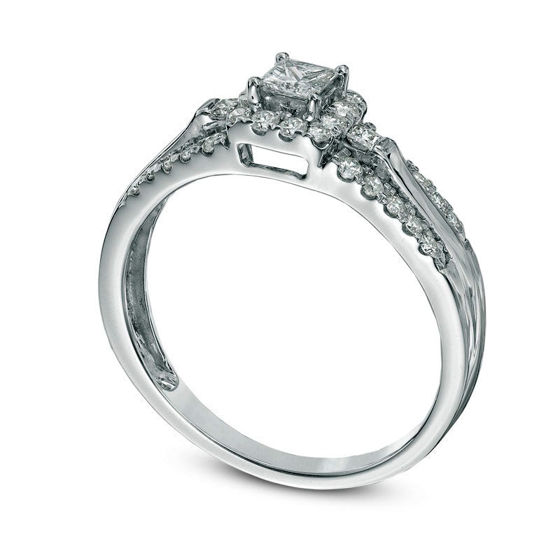 0.50 CT. T.W. Princess-Cut Natural Diamond Edge Engagement Ring in Solid 10K White Gold