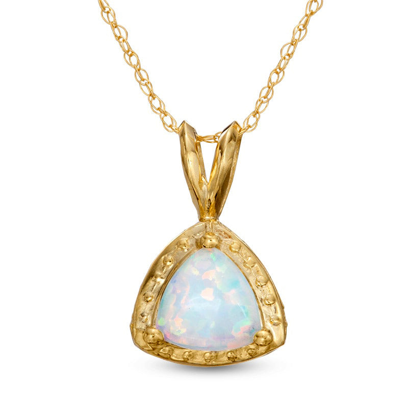 7.0mm Trillion-Cut Lab-Created Opal Pendant in 10K Yellow Gold