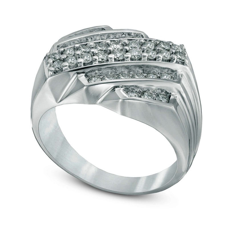 Men's 1.0 CT. T.W. Natural Diamond Multi-Row Diagonal Slant Ring in Solid 10K White Gold