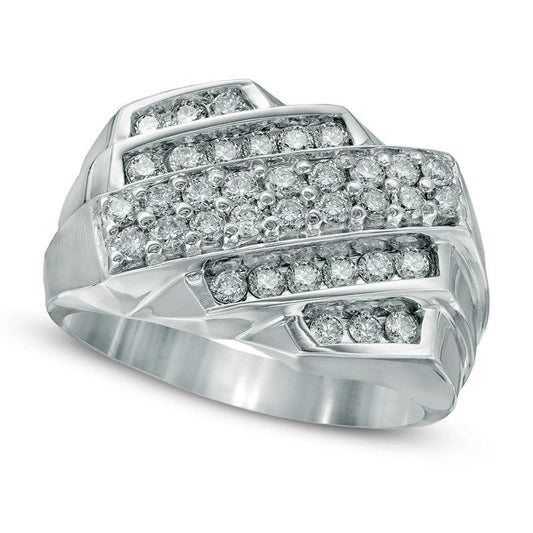 Men's 1.0 CT. T.W. Natural Diamond Multi-Row Diagonal Slant Ring in Solid 14K White Gold