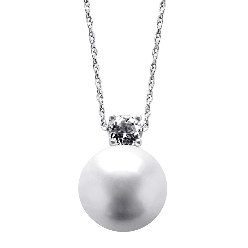 12.0 - 13.0mm Cultured Freshwater Pearl and White Topaz Pendant in Sterling Silver