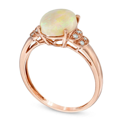 Oval Opal and Natural Diamond Accent Ring in Solid 10K Rose Gold