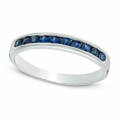 Blue Sapphire Band in Solid 10K White Gold