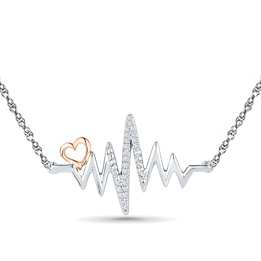 0.07 CT. T.W. Natural Diamond Heartbeat with Heart Necklace in Sterling Silver and 10K Rose Gold