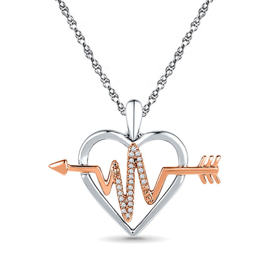 0.07 CT. T.W. Natural Diamond Heartbeat in Heart Pendant in Sterling Silver and 10K Rose Gold