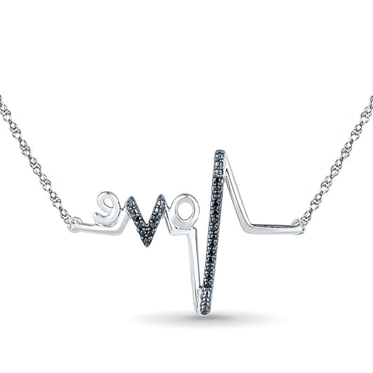 0.07 CT. T.W. Enhanced Black Natural Diamond Heartbeat love" Necklace in Sterling Silver"