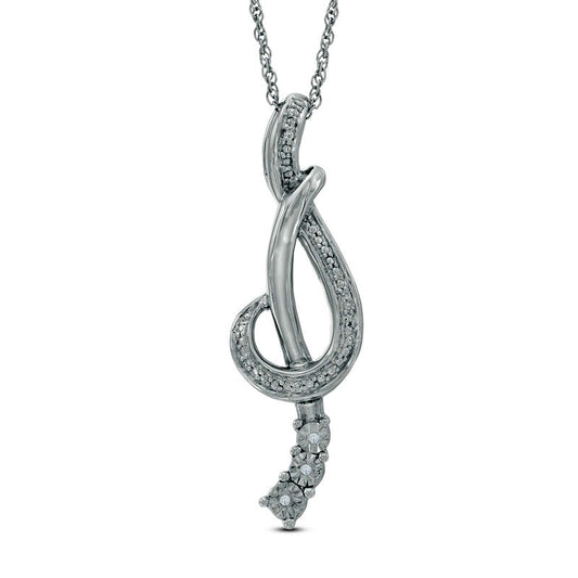 Natural Diamond Accent Treble Clef Ribbon Pendant in Sterling Silver