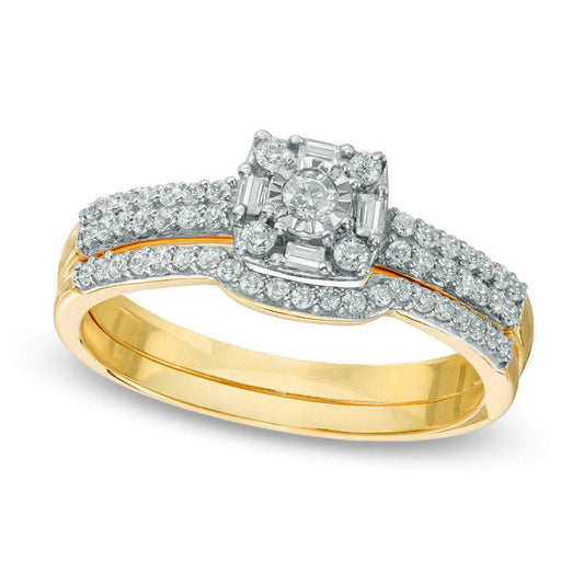 0.33 CT. T.W. Natural Diamond Frame Bridal Engagement Ring Set in Solid 10K Yellow Gold