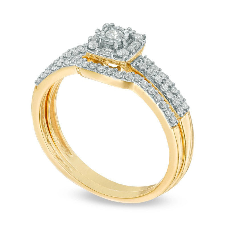 0.33 CT. T.W. Natural Diamond Frame Bridal Engagement Ring Set in Solid 10K Yellow Gold