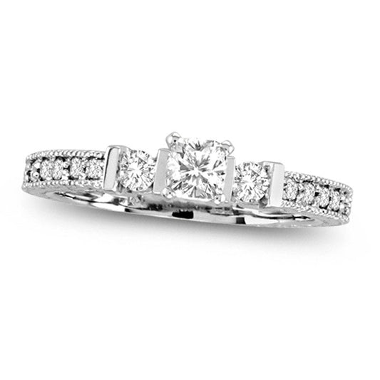 0.63 CT. T.W. Cushion-Cut Natural Diamond Engagement Ring in Solid 14K White Gold